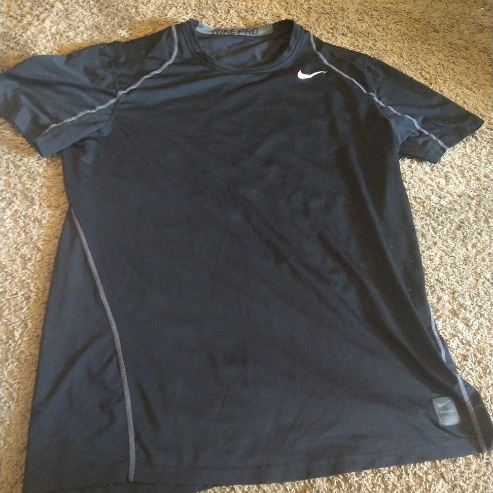 Nike Pro DRI-FIT T-Shirt Men's Size L Black Stretch Short Sleeve Training Jersey